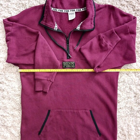 PINK Victoria's Secret Long Sleeve Sweater Collar 1/4 Zip Burgandy Pouch Size XS - Picture 6 of 7